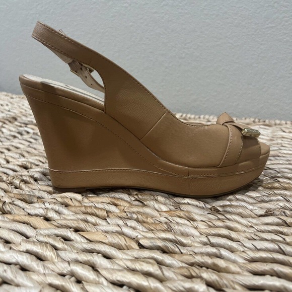 Tommy Hilfiger shoes women’s size 9.5 Brown peep toe slingback platform bow gold - Picture 4 of 13